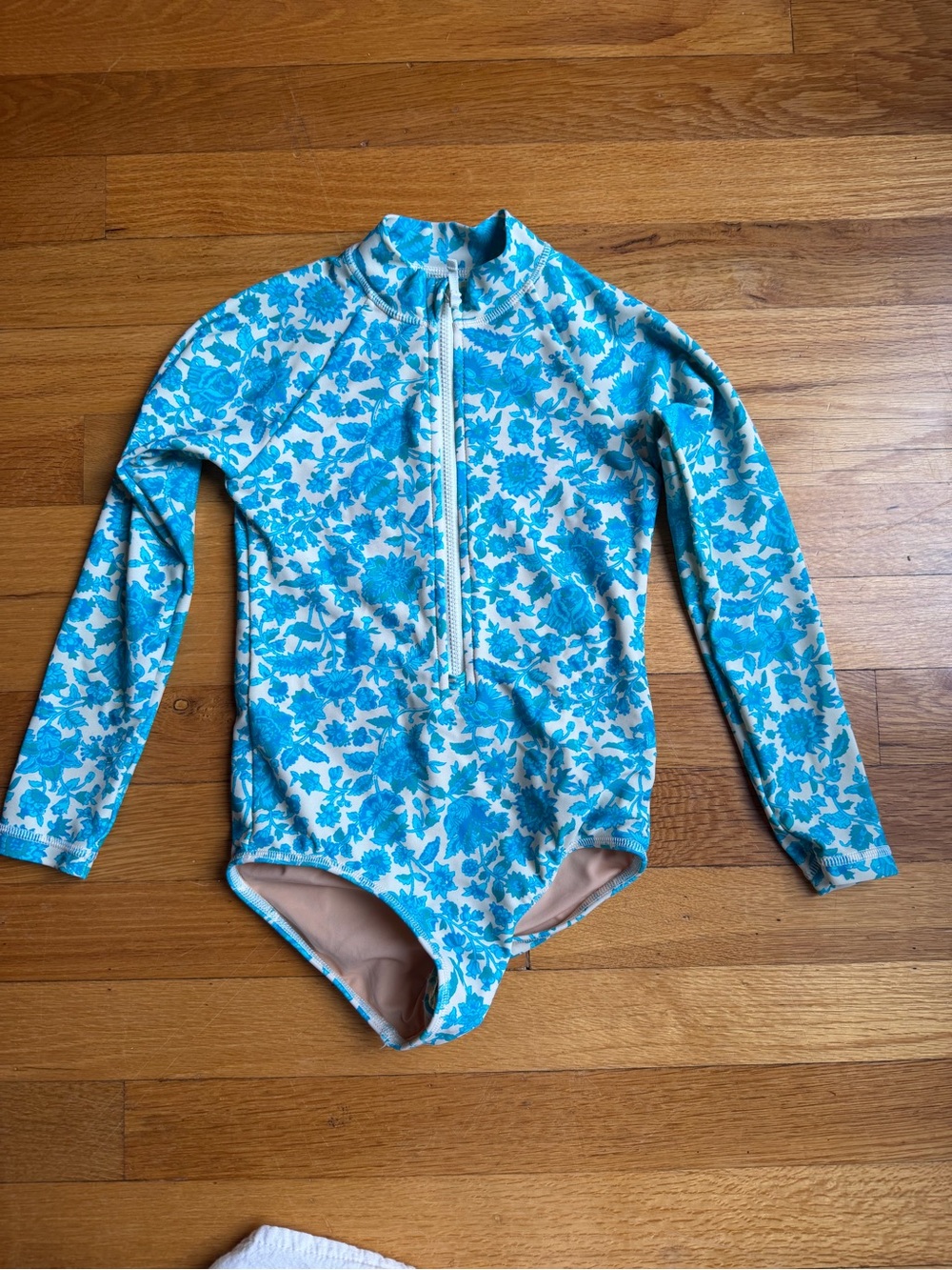 Crewcuts Teal Floral Long-Sleeve One-Piece Swimsuit with Front Zip